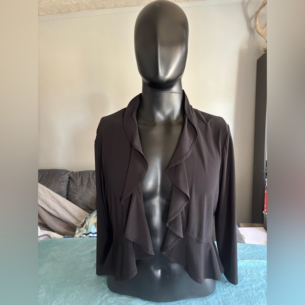 R&M Richards Black Ruffle-Front Blazer